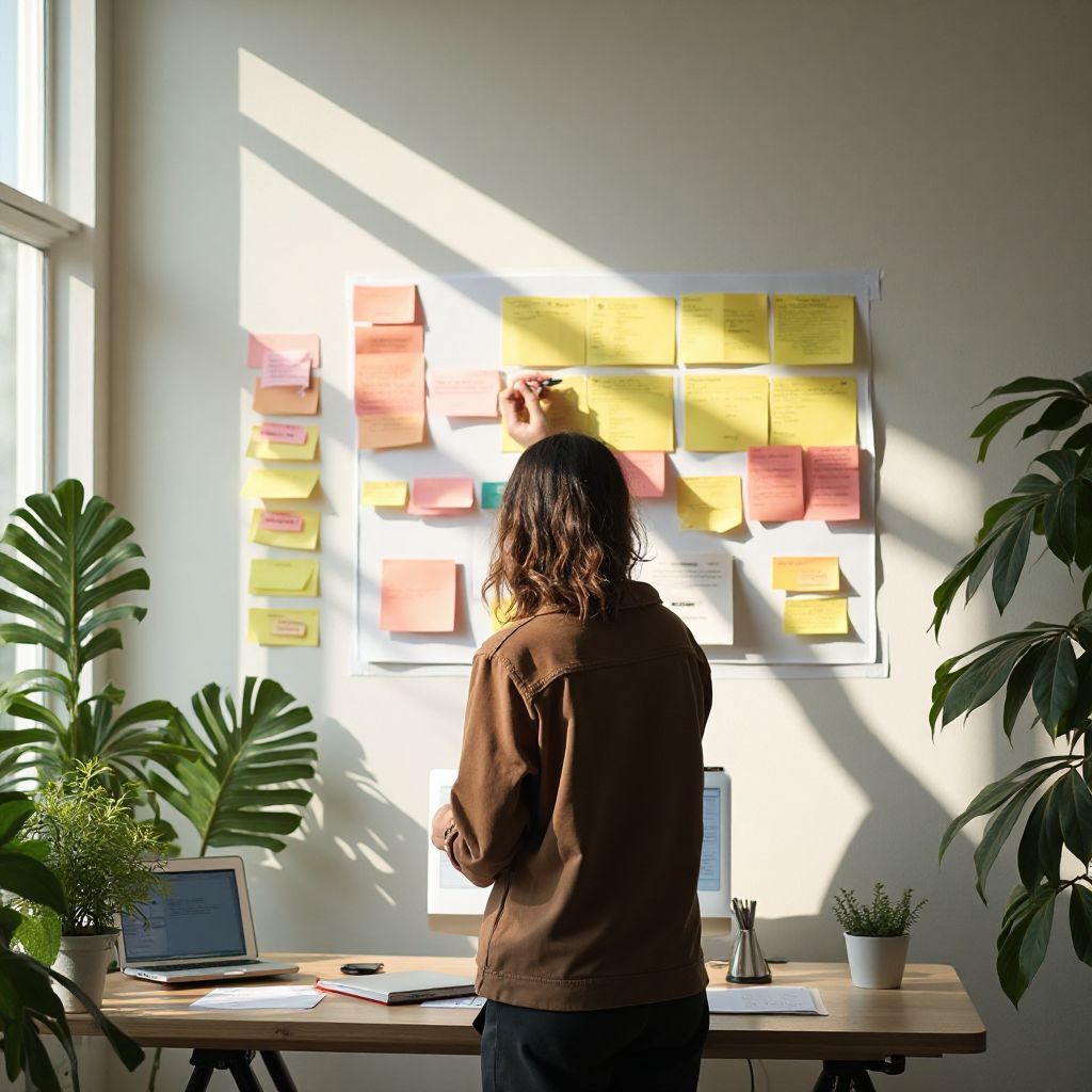 Person setting goals with sticky notes on a vision board