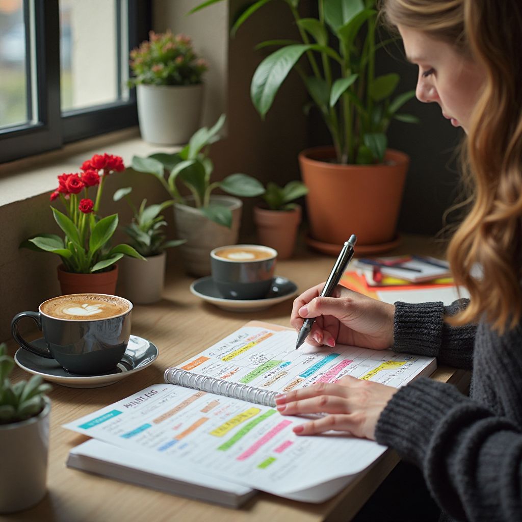 Person tracking habits in journal with habit tracker